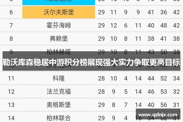 勒沃库森稳居中游积分榜展现强大实力争取更高目标